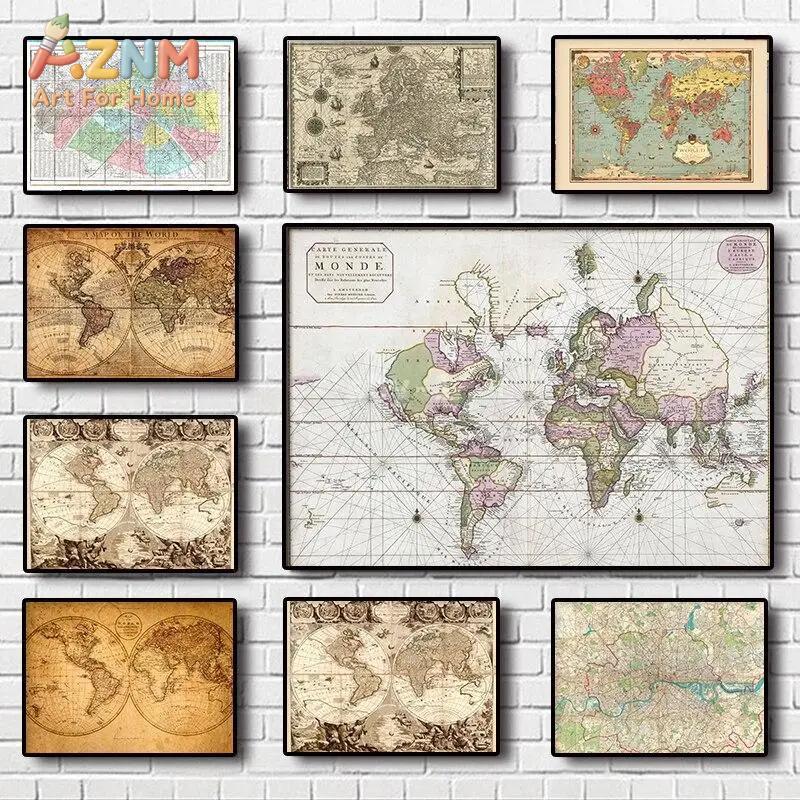 Star Map Poster - Vintage Dünya Haritası Kanvas Baskısı Klasik